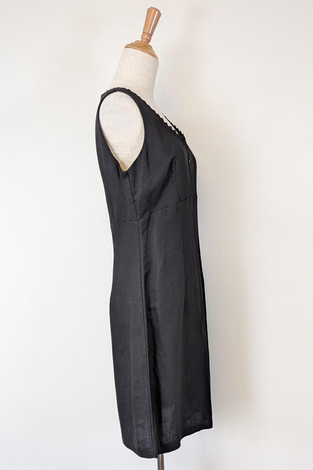 Vintage 90s Classics GS Black Linen Blend Coquette Shift Dress Size 10