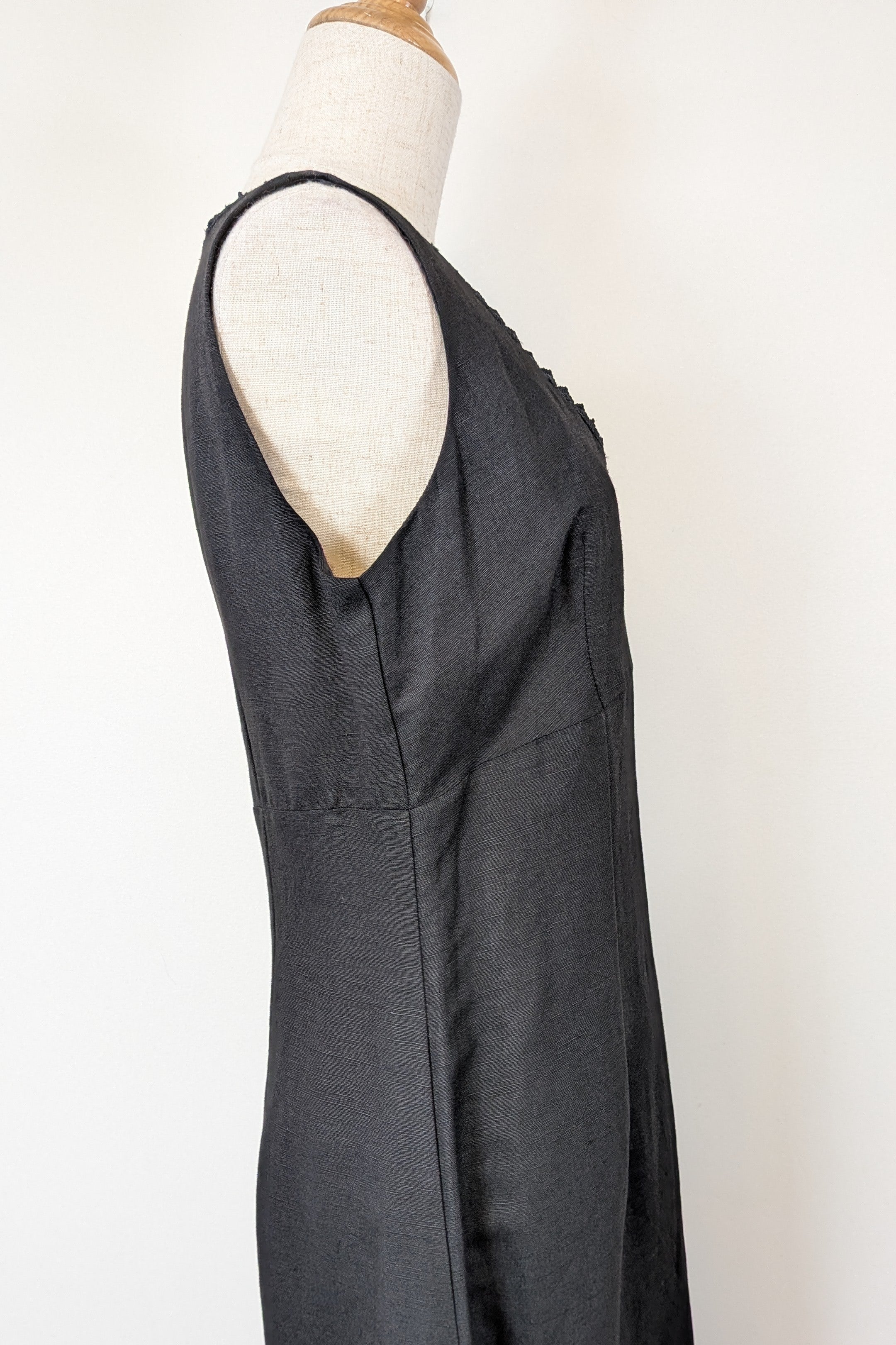 Vintage 90s Classics GS Black Linen Blend Coquette Shift Dress Size 10