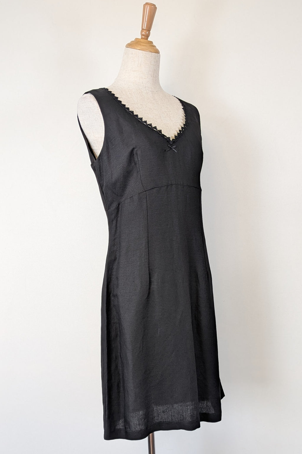 Vintage 90s Classics GS Black Linen Blend Coquette Shift Dress Size 10
