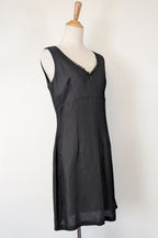 Vintage 90s Classics GS Black Linen Blend Coquette Shift Dress Size 10
