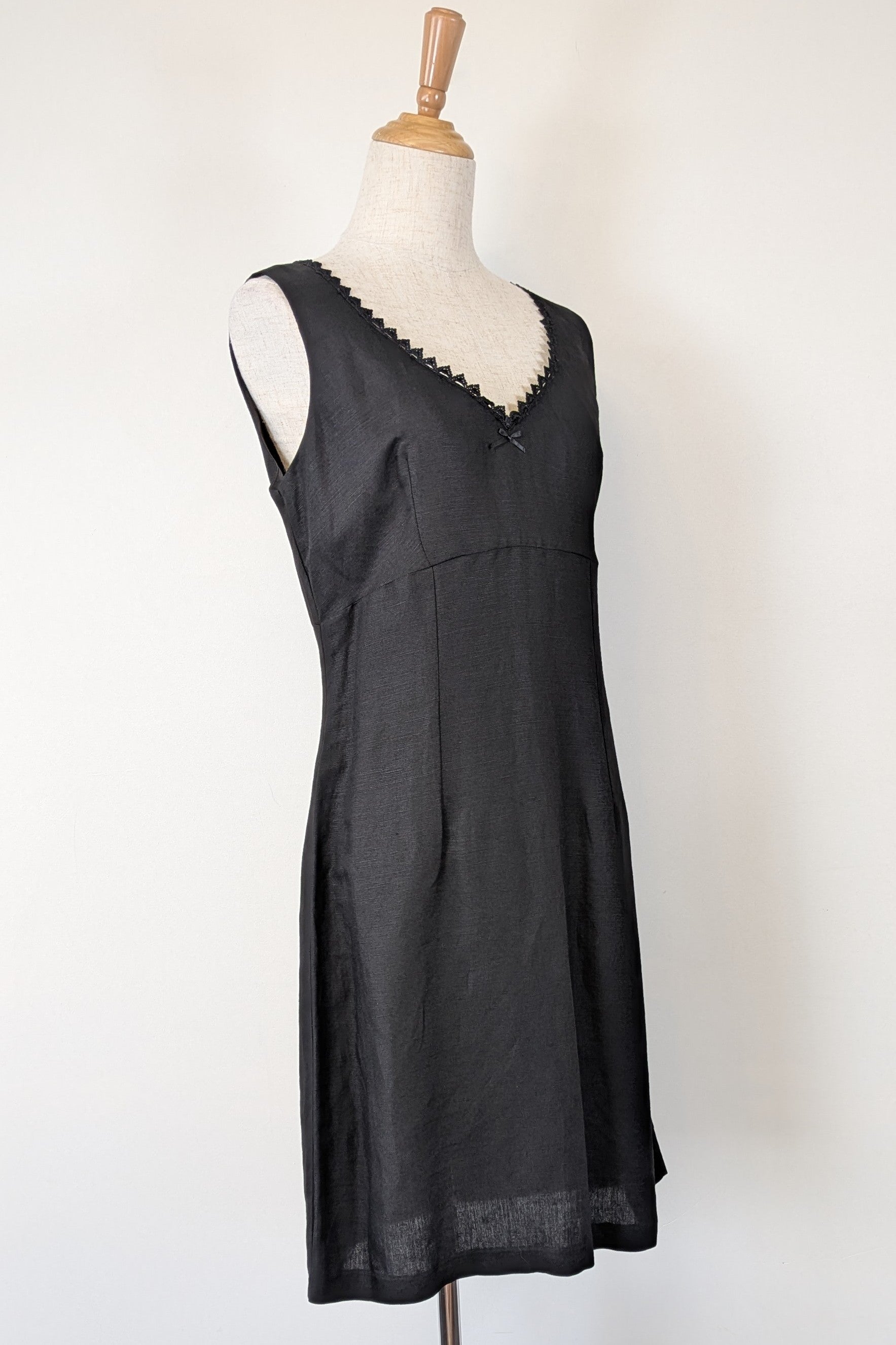 Vintage 90s Classics GS Black Linen Blend Coquette Shift Dress Size 10