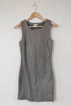 Belair Paris ROSE Grey Lambskin Leather & Knit Shift Mini Dress Size 8