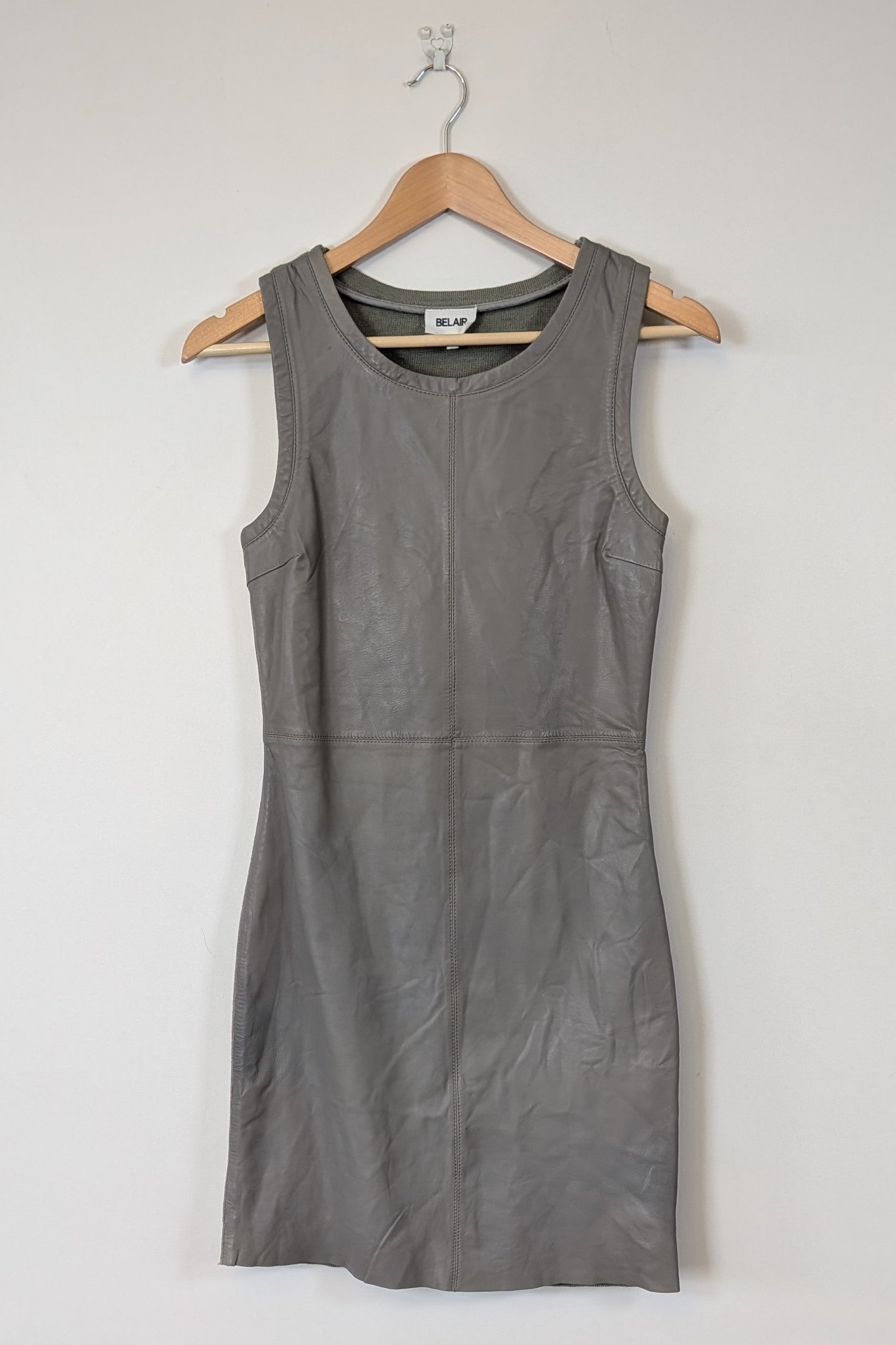 Belair Paris ROSE Grey Lambskin Leather & Knit Shift Mini Dress Size 8