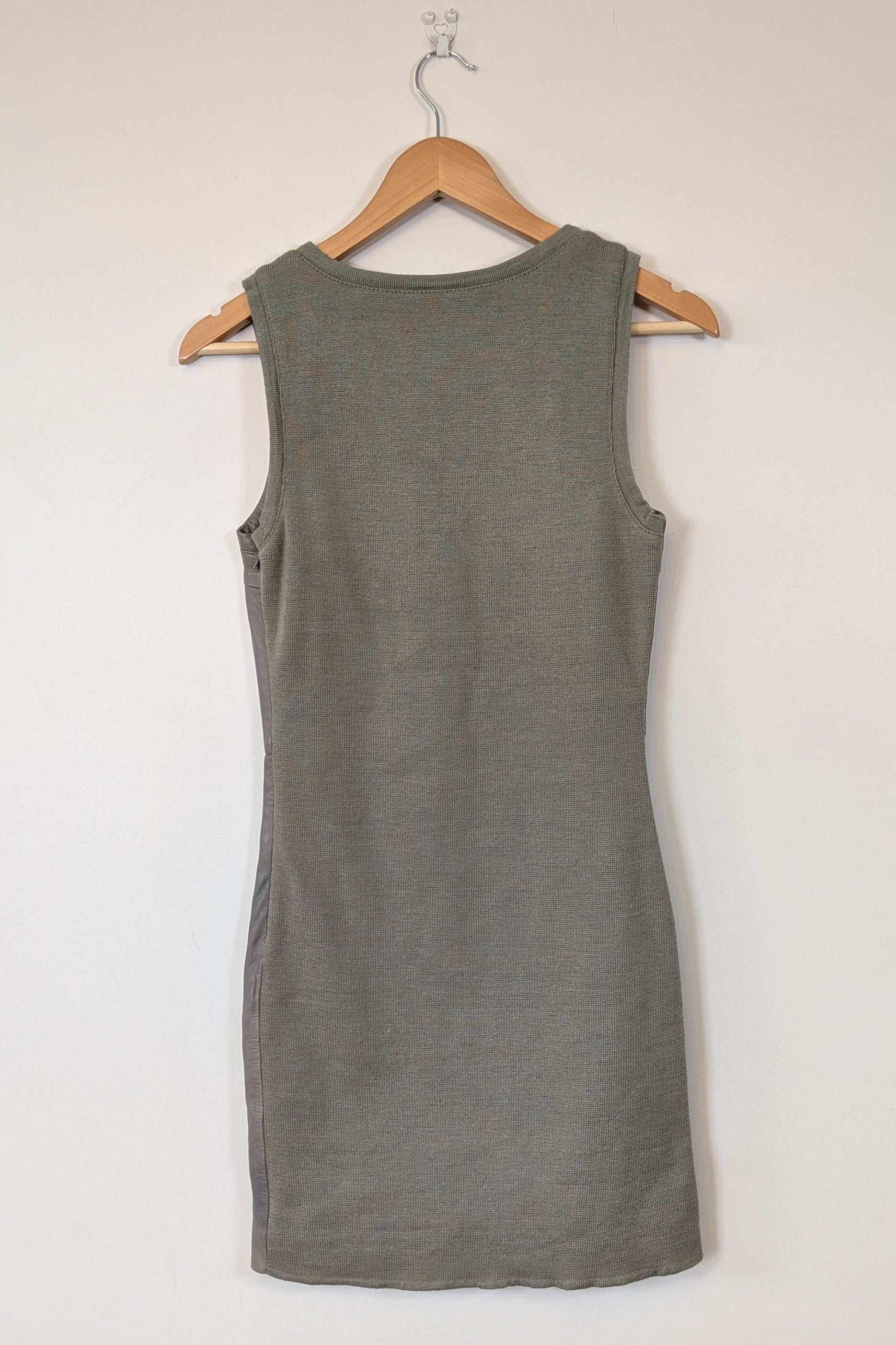 Belair Paris ROSE Grey Lambskin Leather & Knit Shift Mini Dress Size 8