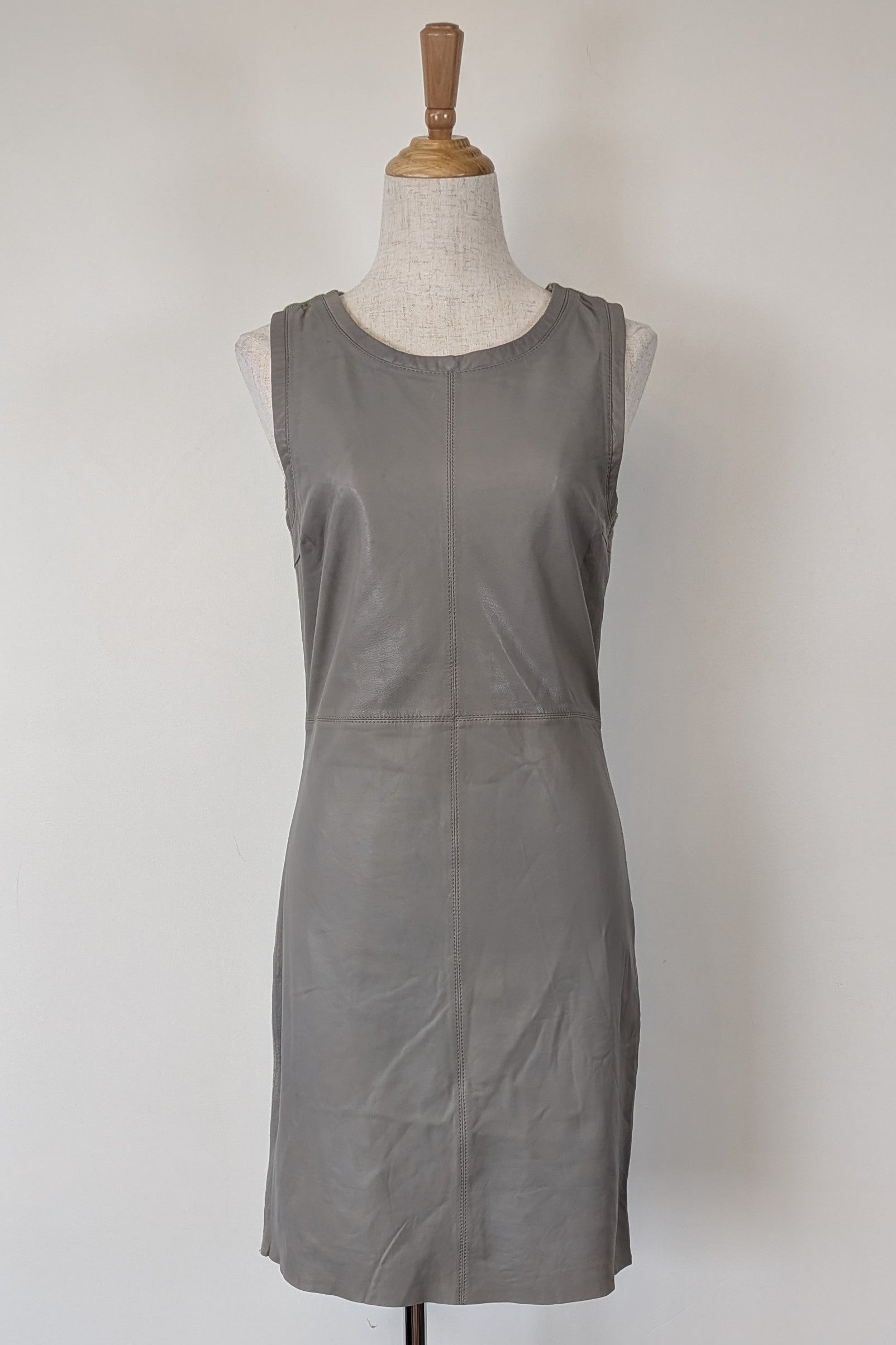 Belair Paris ROSE Grey Lambskin Leather & Knit Shift Mini Dress Size 8