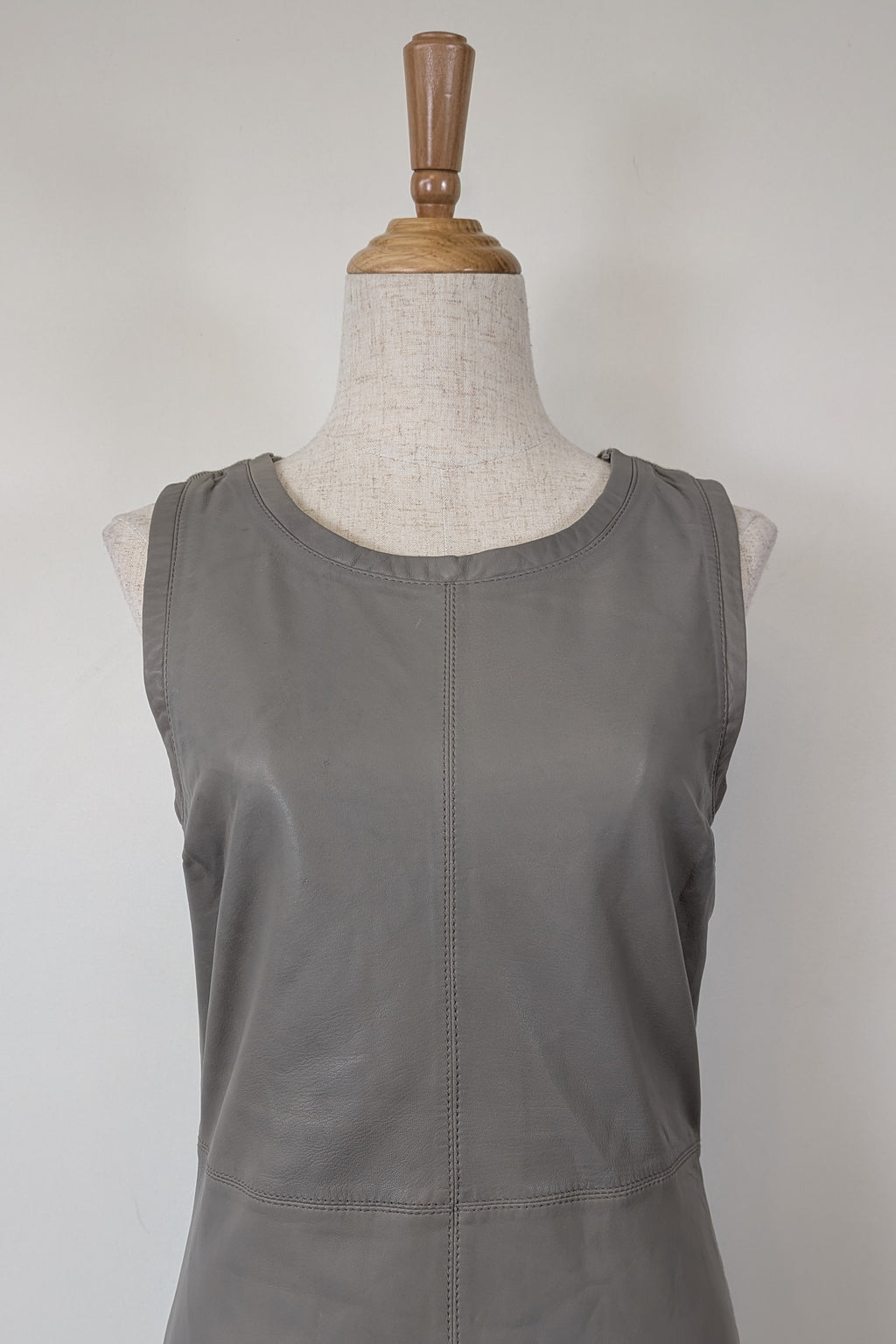 Belair Paris ROSE Grey Lambskin Leather & Knit Shift Mini Dress Size 8
