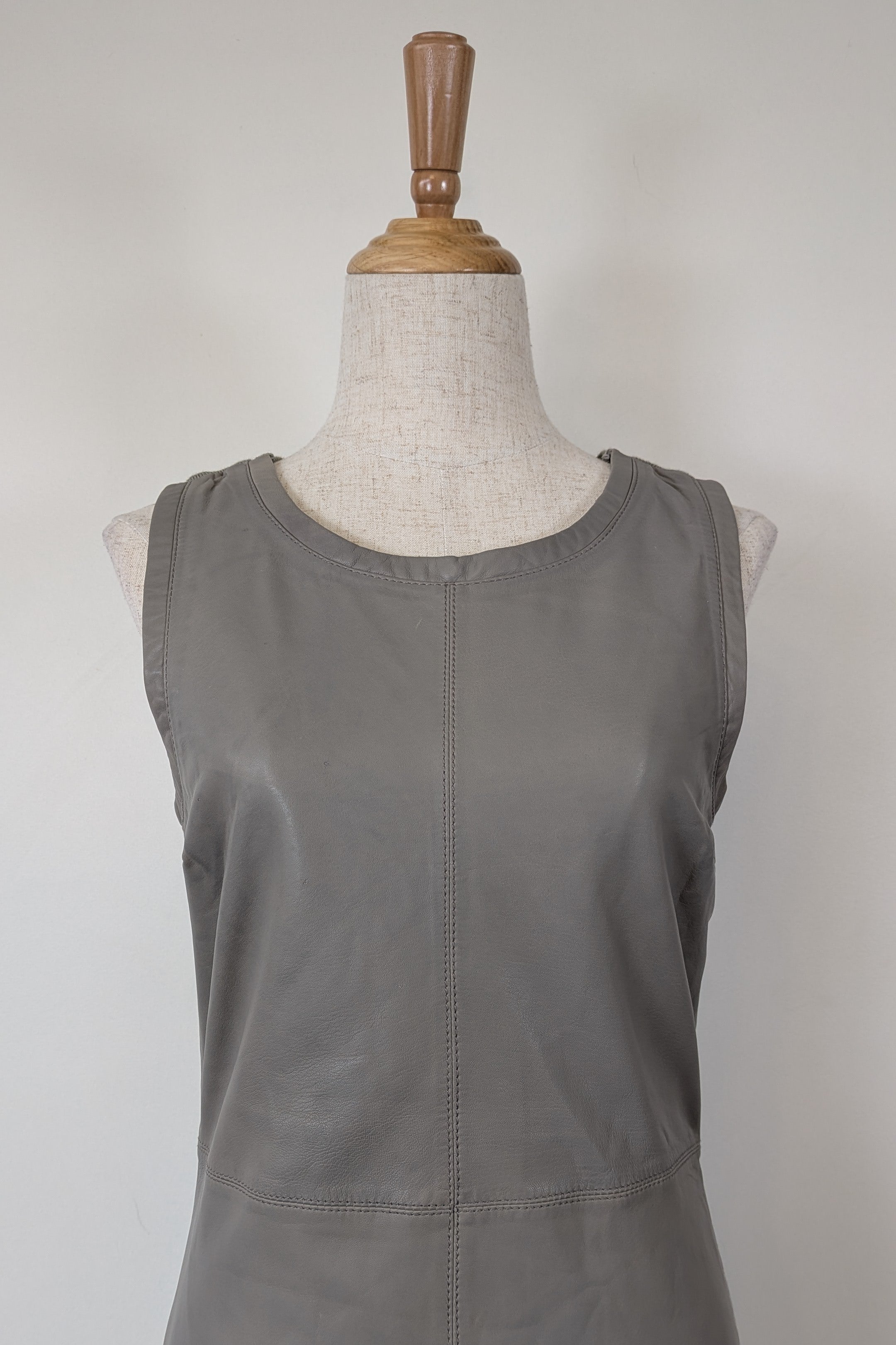 Belair Paris ROSE Grey Lambskin Leather & Knit Shift Mini Dress Size 8