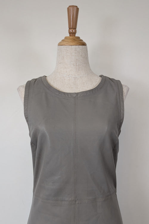 Belair Paris ROSE Grey Lambskin Leather & Knit Shift Mini Dress Size 8