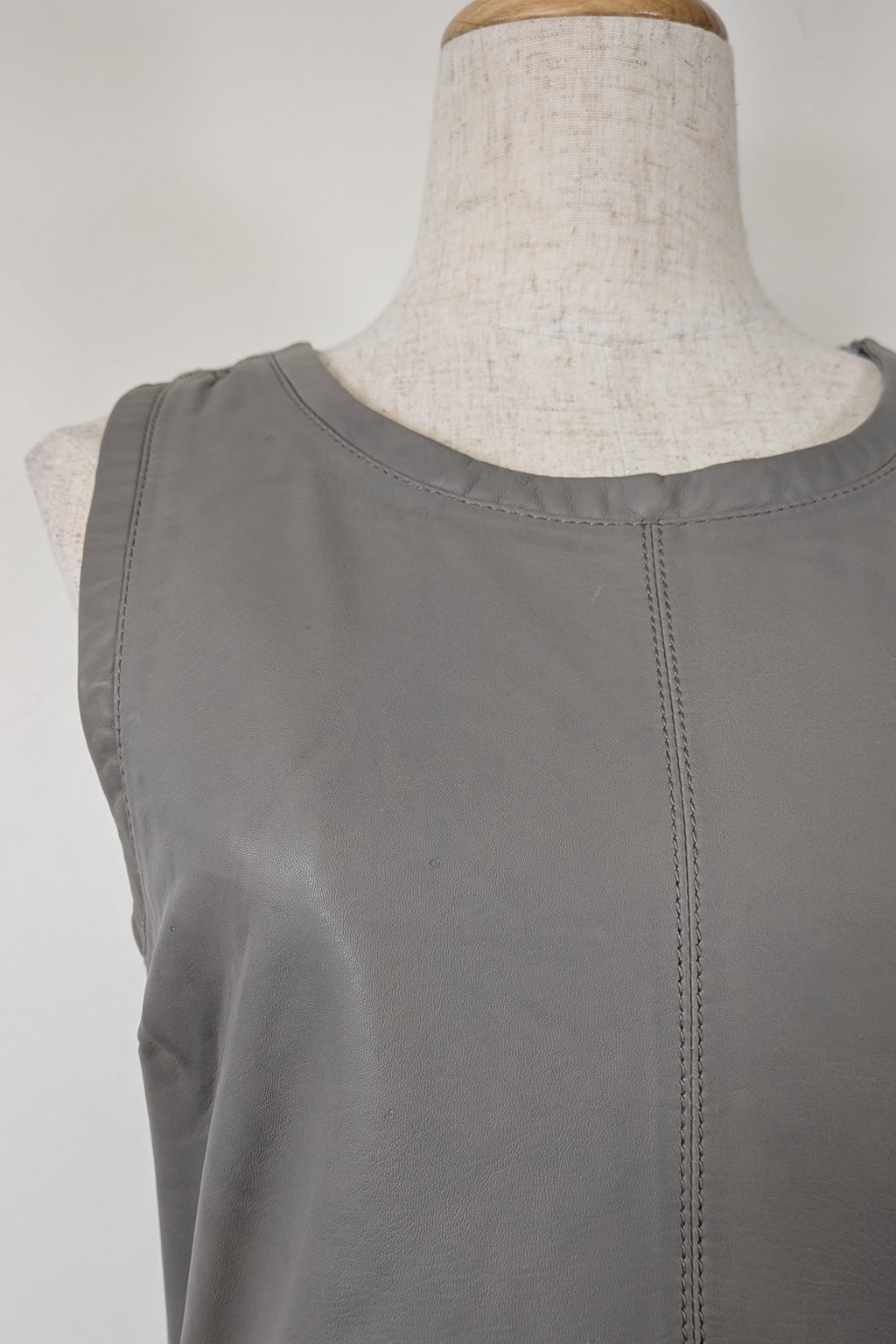 Belair Paris ROSE Grey Lambskin Leather & Knit Shift Mini Dress Size 8