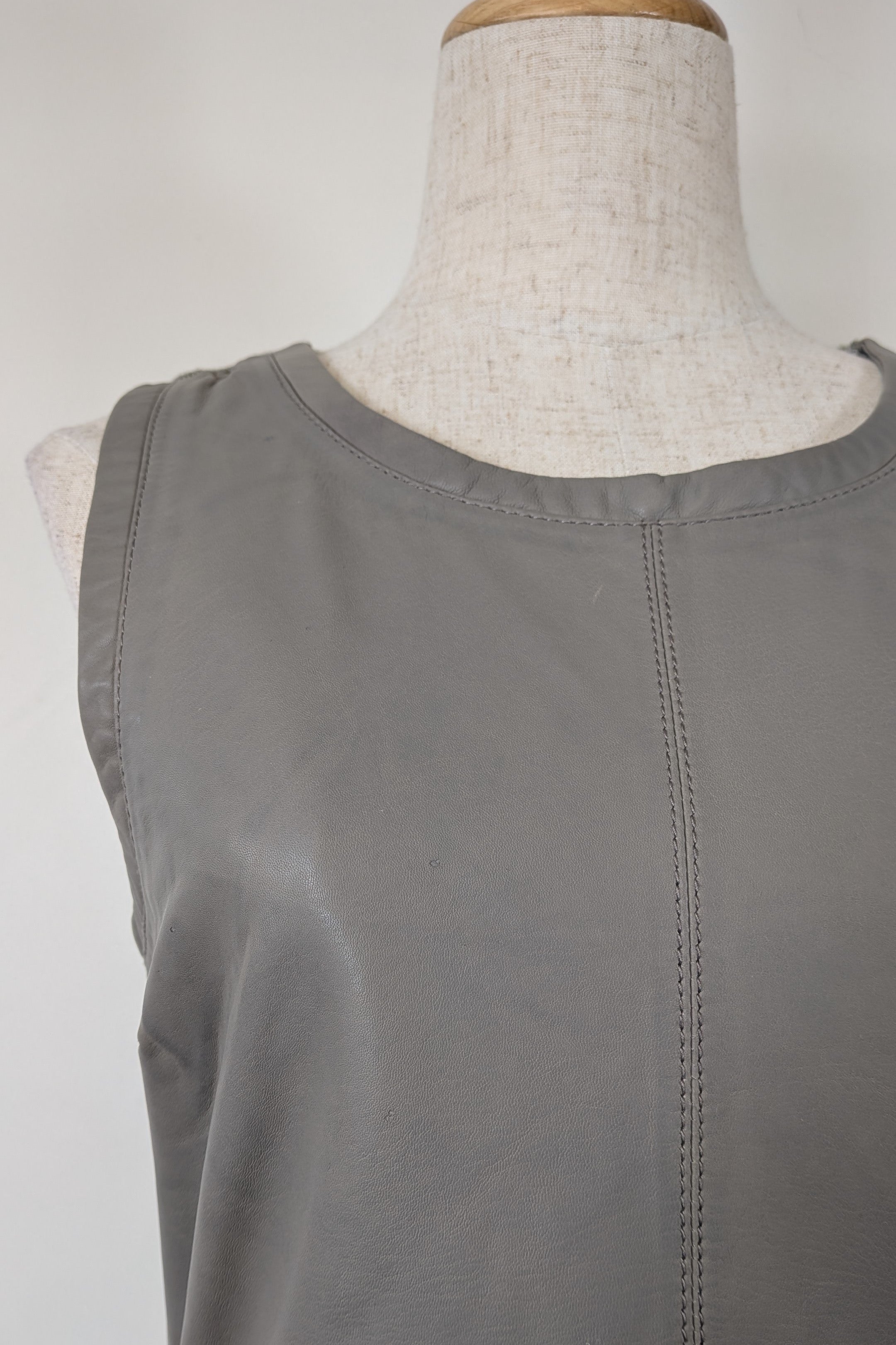 Belair Paris ROSE Grey Lambskin Leather & Knit Shift Mini Dress Size 8