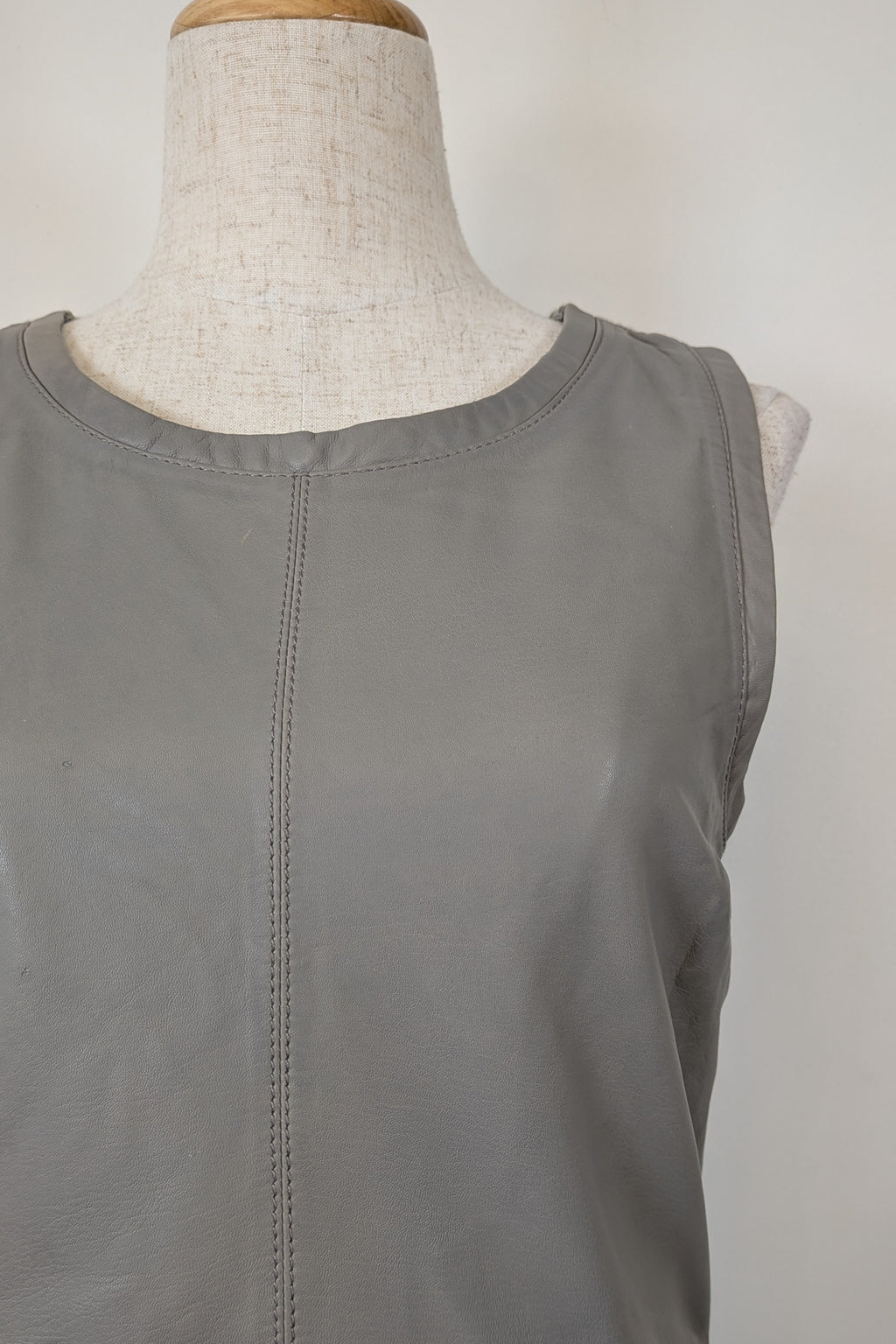 Belair Paris ROSE Grey Lambskin Leather & Knit Shift Mini Dress Size 8