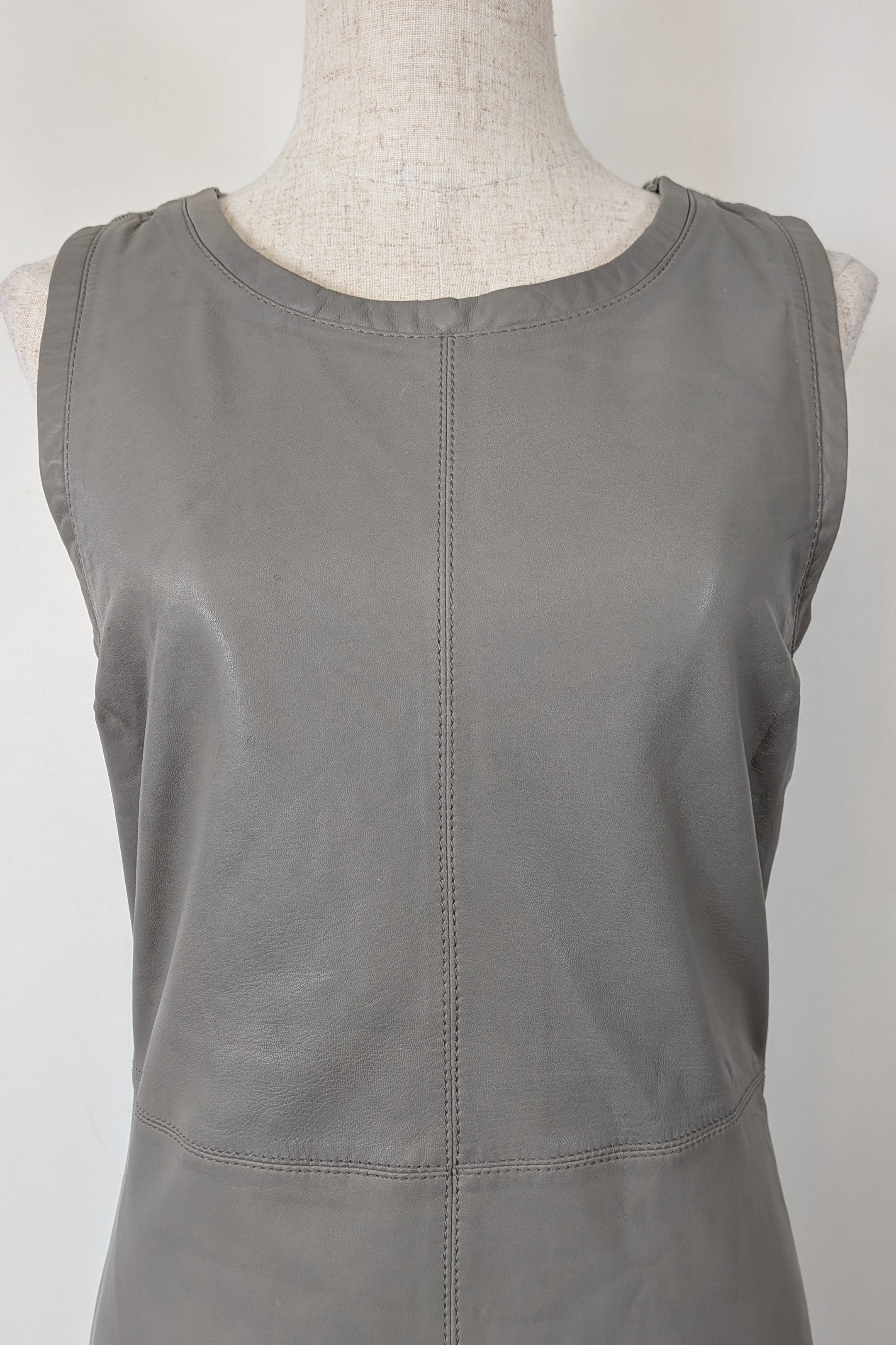 Belair Paris ROSE Grey Lambskin Leather & Knit Shift Mini Dress Size 8