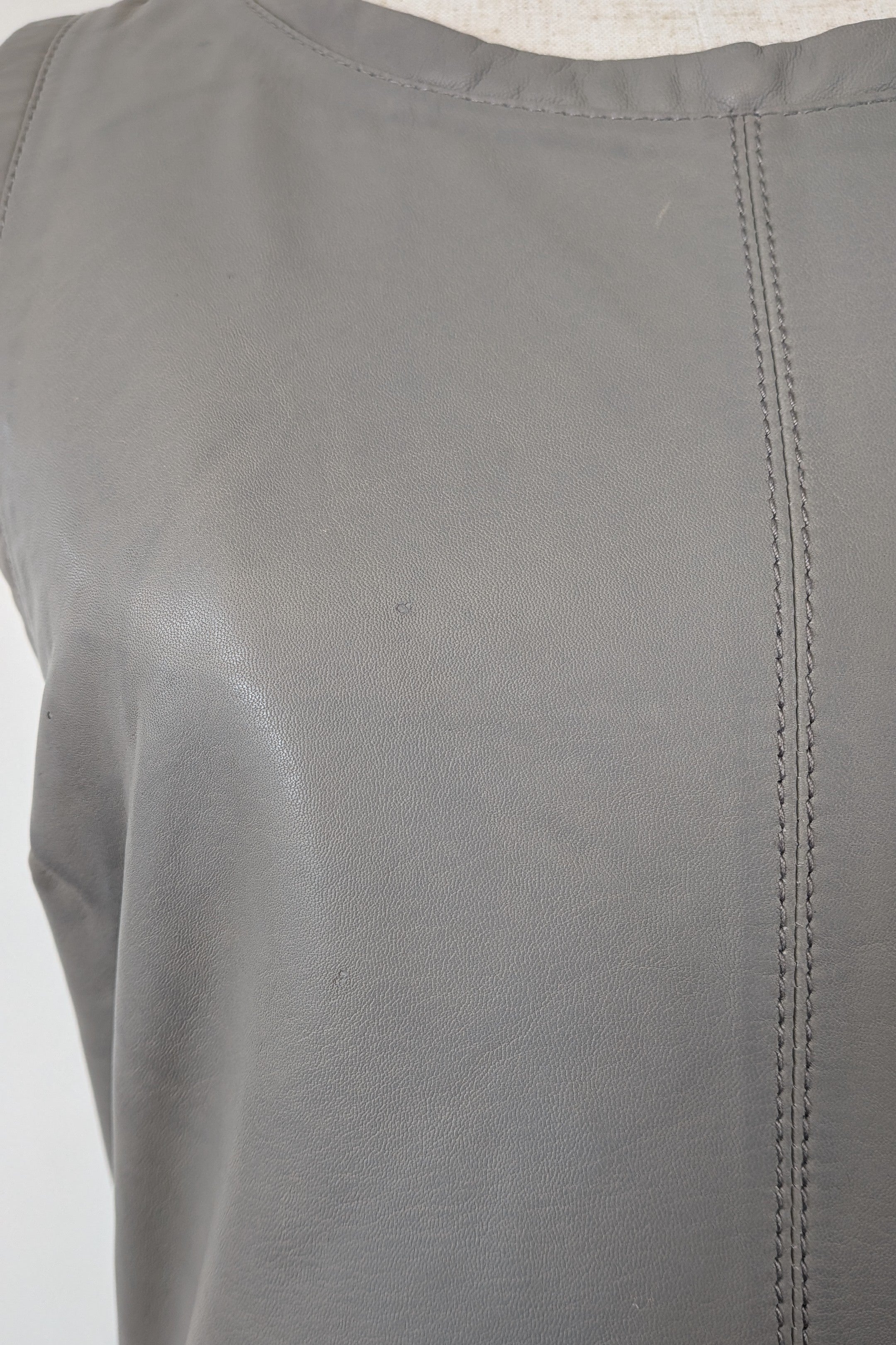 Belair Paris ROSE Grey Lambskin Leather & Knit Shift Mini Dress Size 8