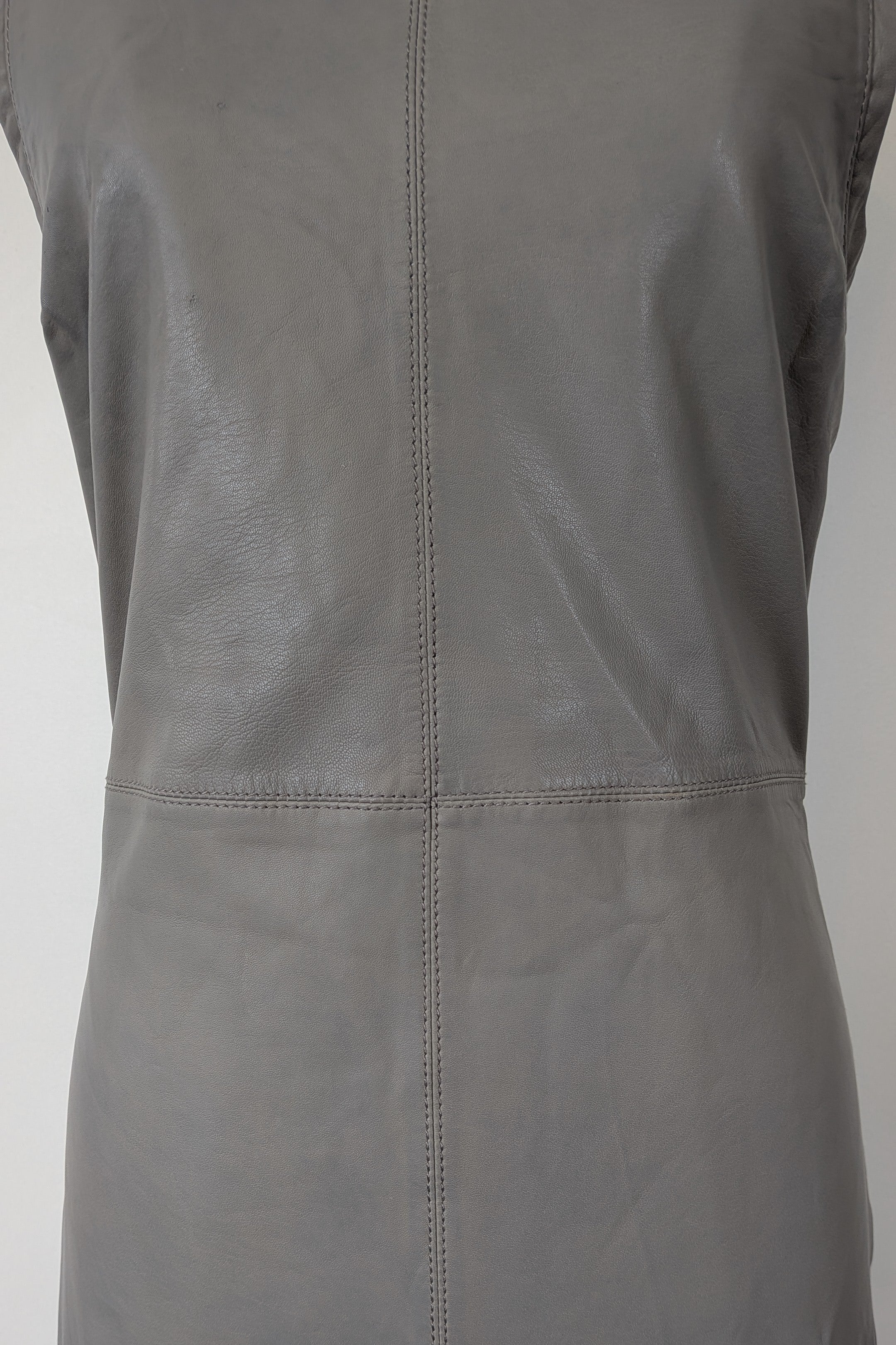 Belair Paris ROSE Grey Lambskin Leather & Knit Shift Mini Dress Size 8