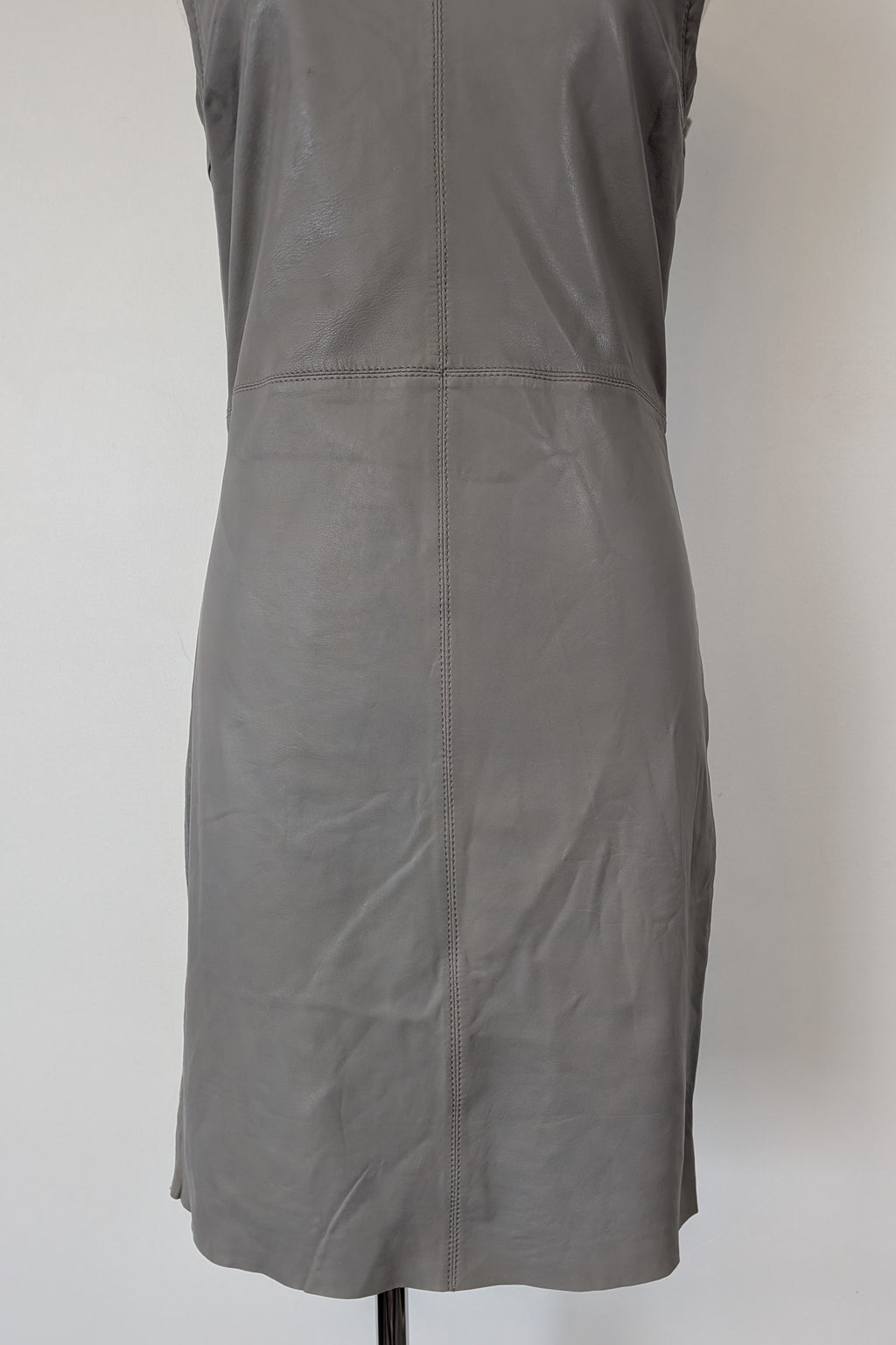 Belair Paris ROSE Grey Lambskin Leather & Knit Shift Mini Dress Size 8