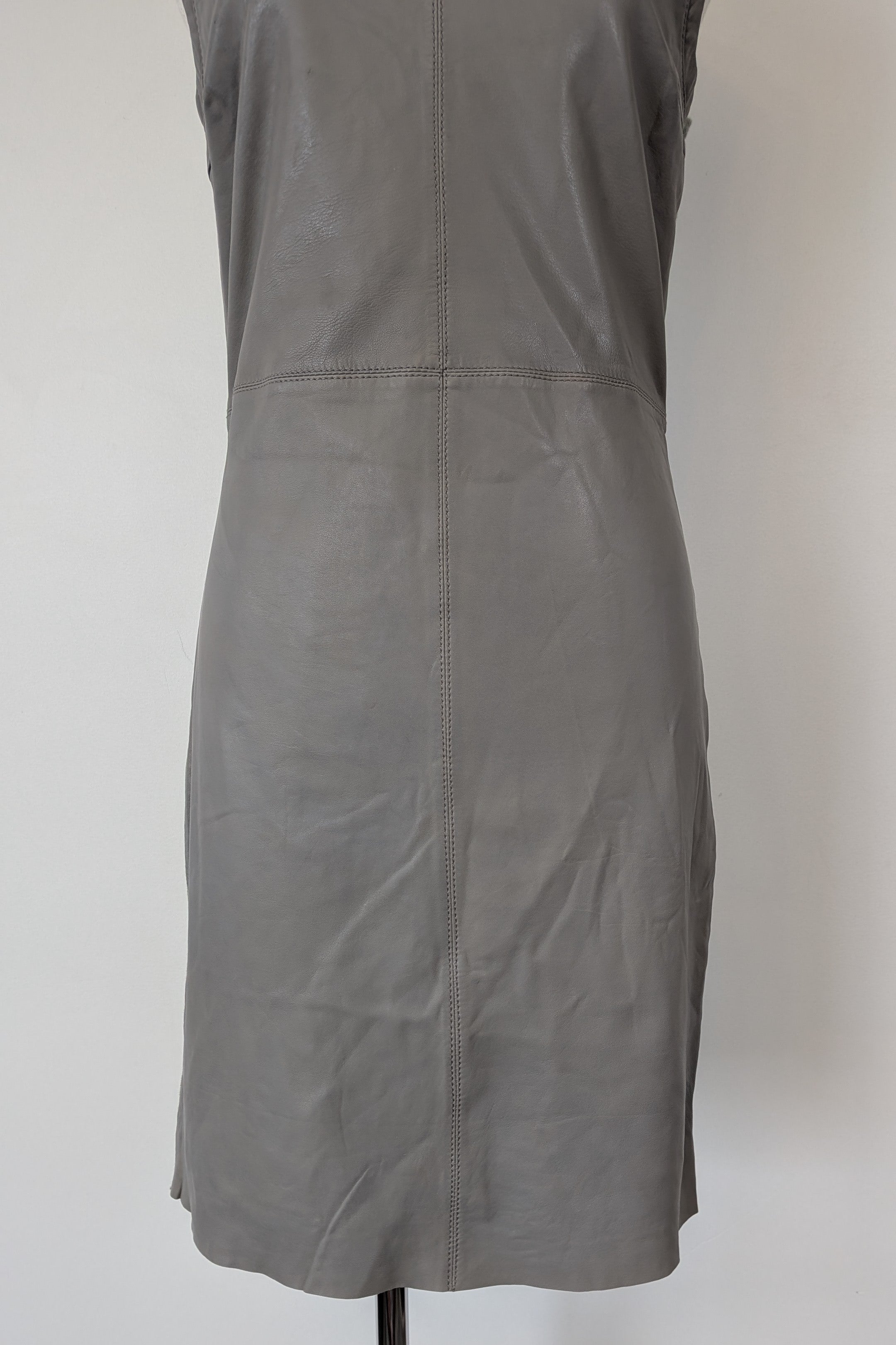 Belair Paris ROSE Grey Lambskin Leather & Knit Shift Mini Dress Size 8
