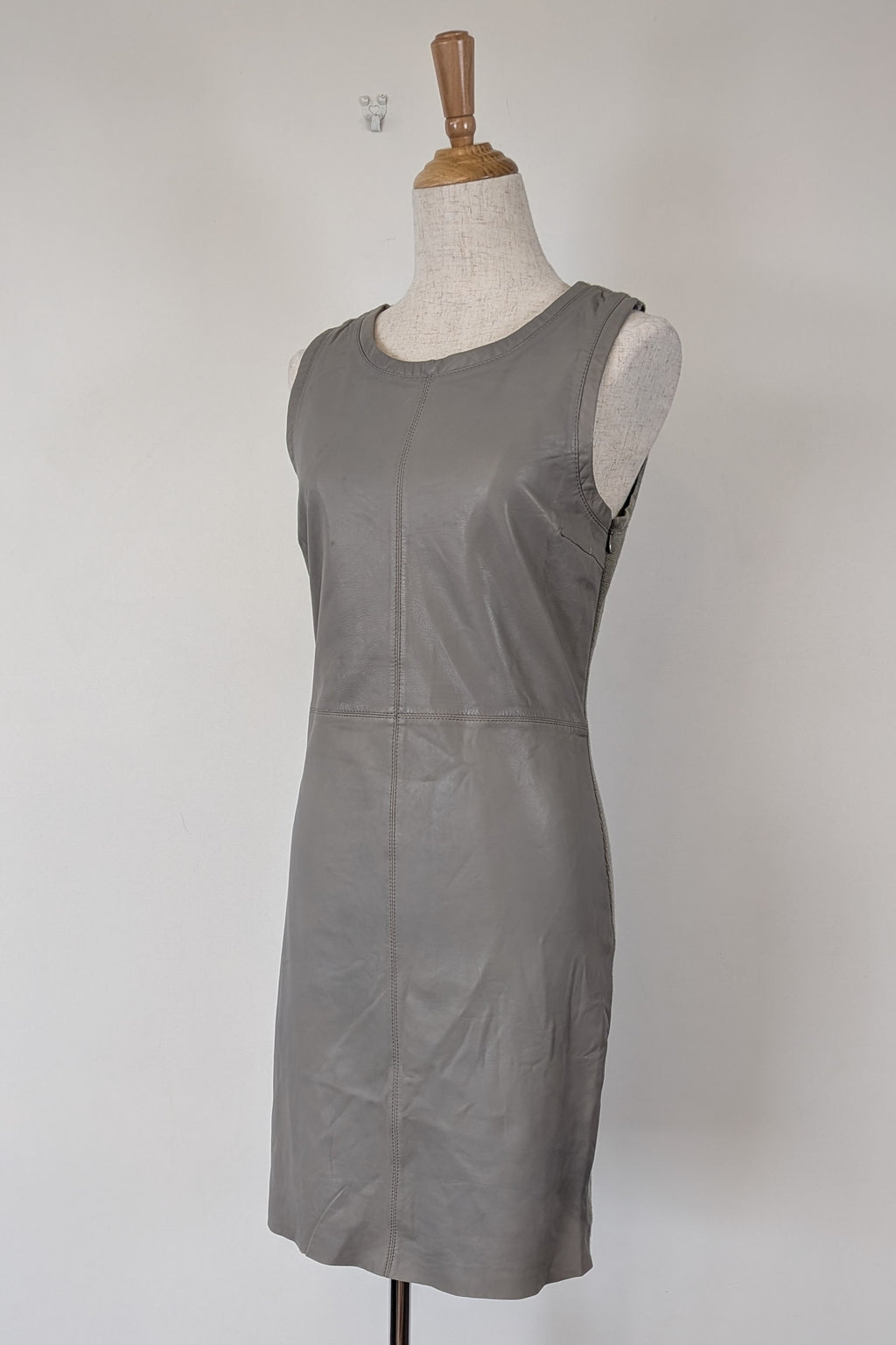 Belair Paris ROSE Grey Lambskin Leather & Knit Shift Mini Dress Size 8