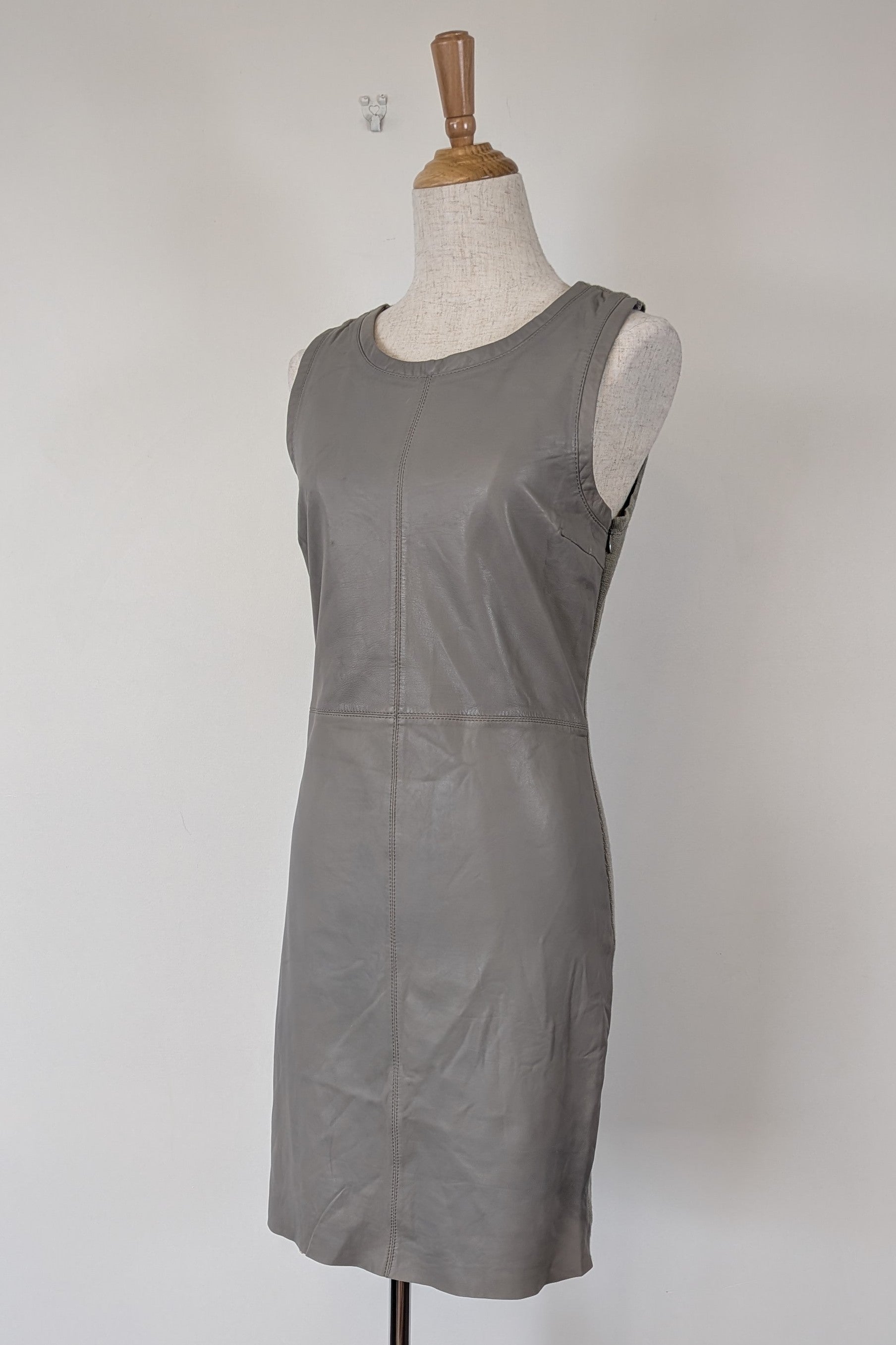 Belair Paris ROSE Grey Lambskin Leather & Knit Shift Mini Dress Size 8