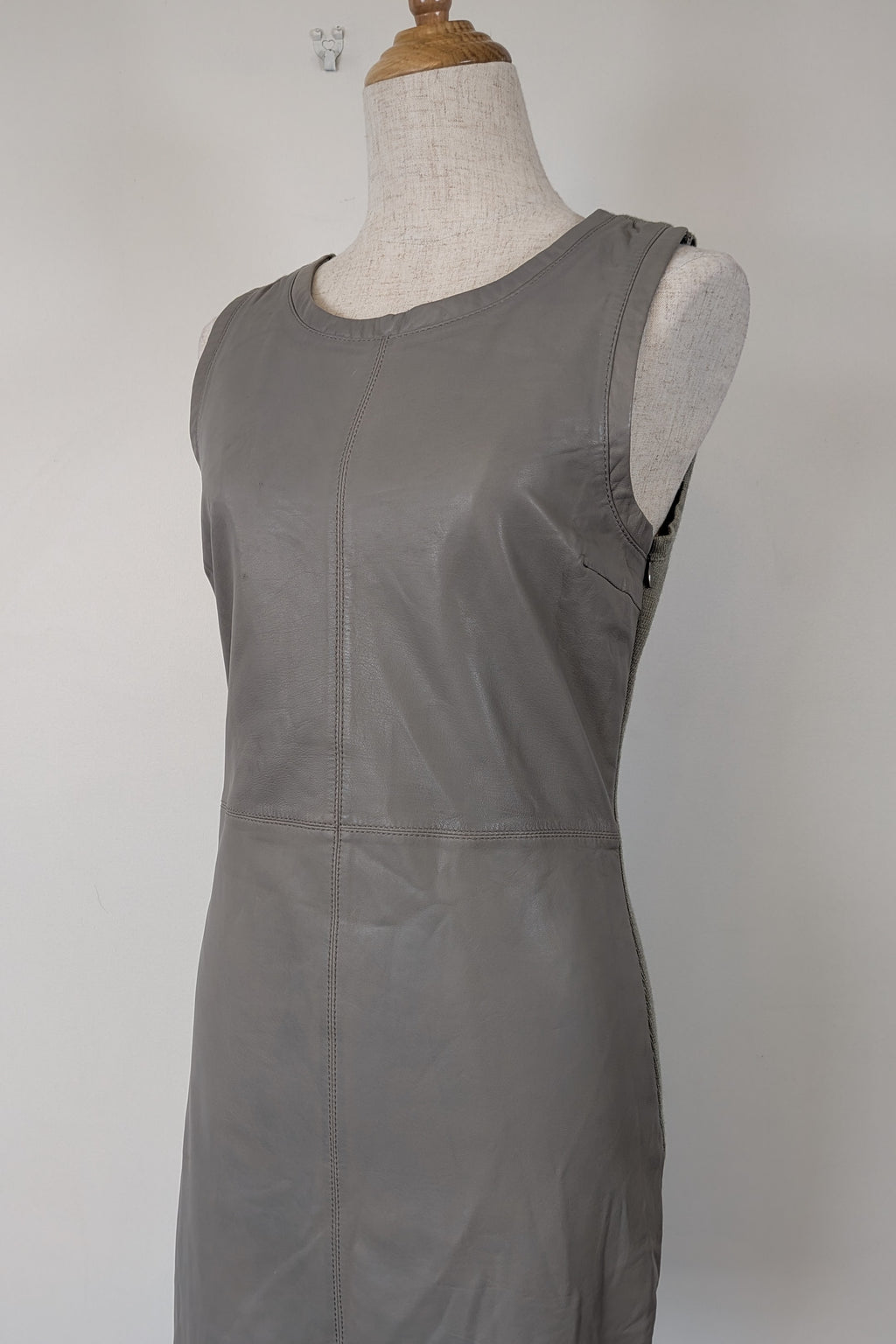 Belair Paris ROSE Grey Lambskin Leather & Knit Shift Mini Dress Size 8