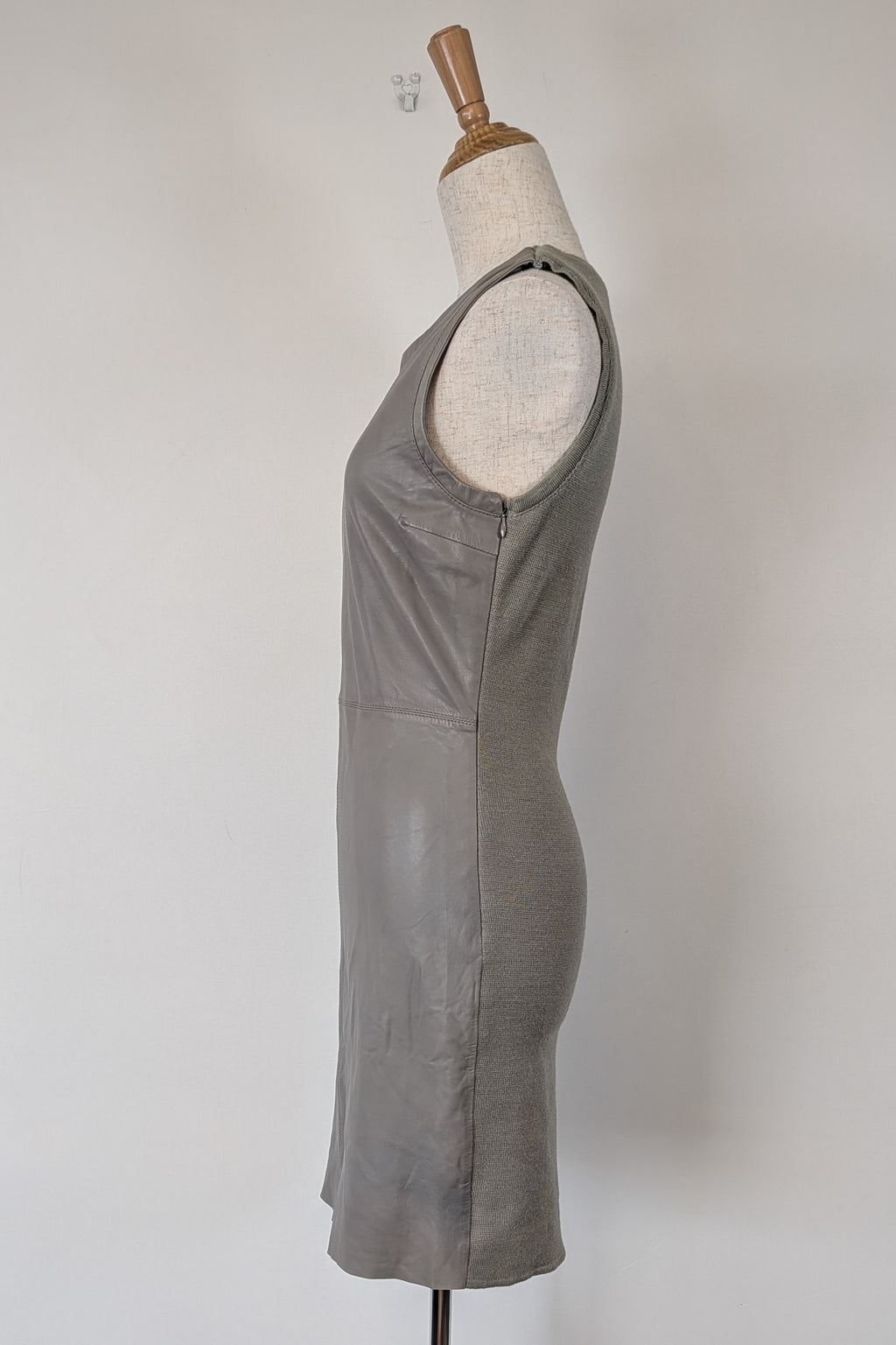 Belair Paris ROSE Grey Lambskin Leather & Knit Shift Mini Dress Size 8
