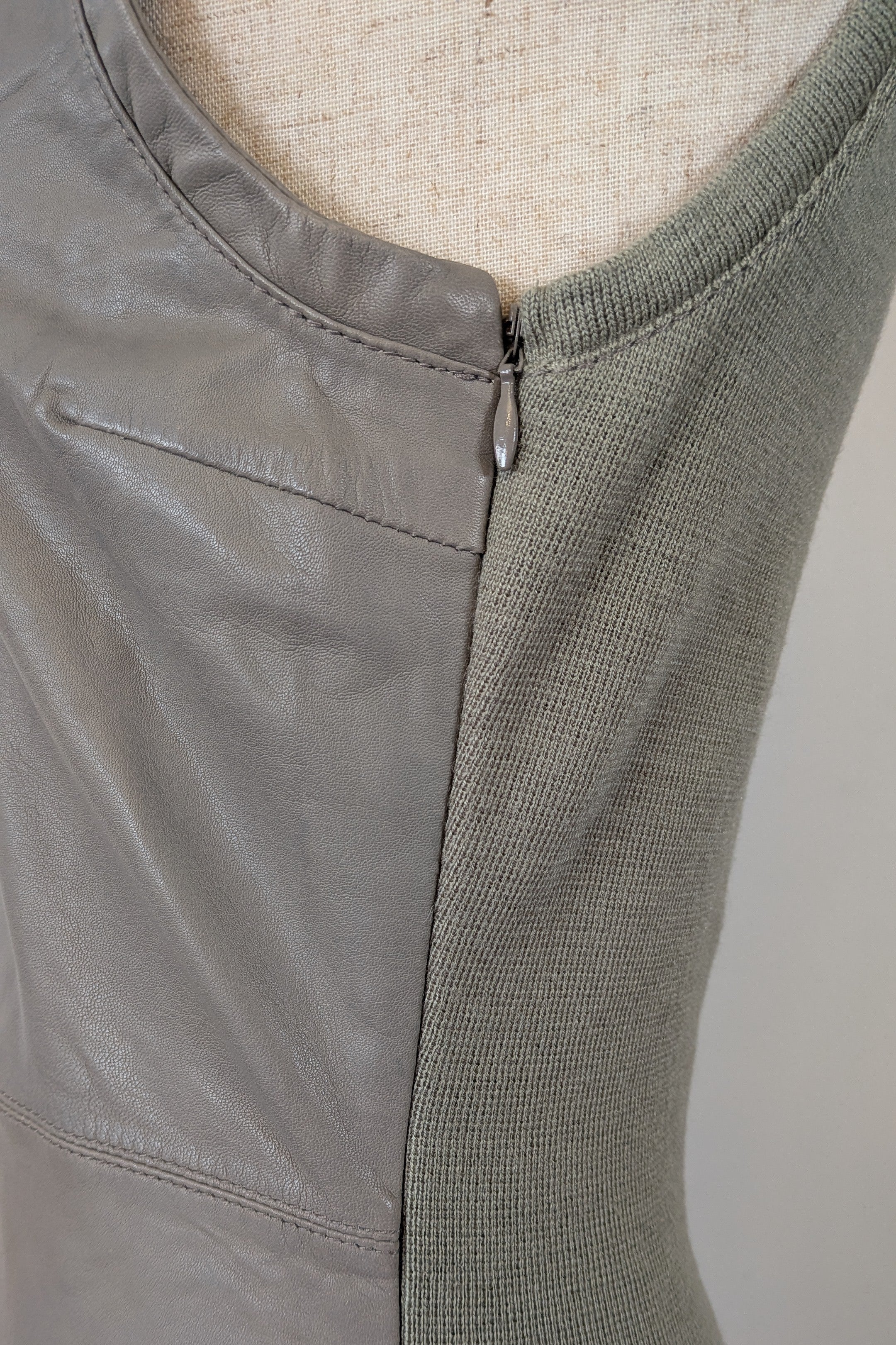 Belair Paris ROSE Grey Lambskin Leather & Knit Shift Mini Dress Size 8