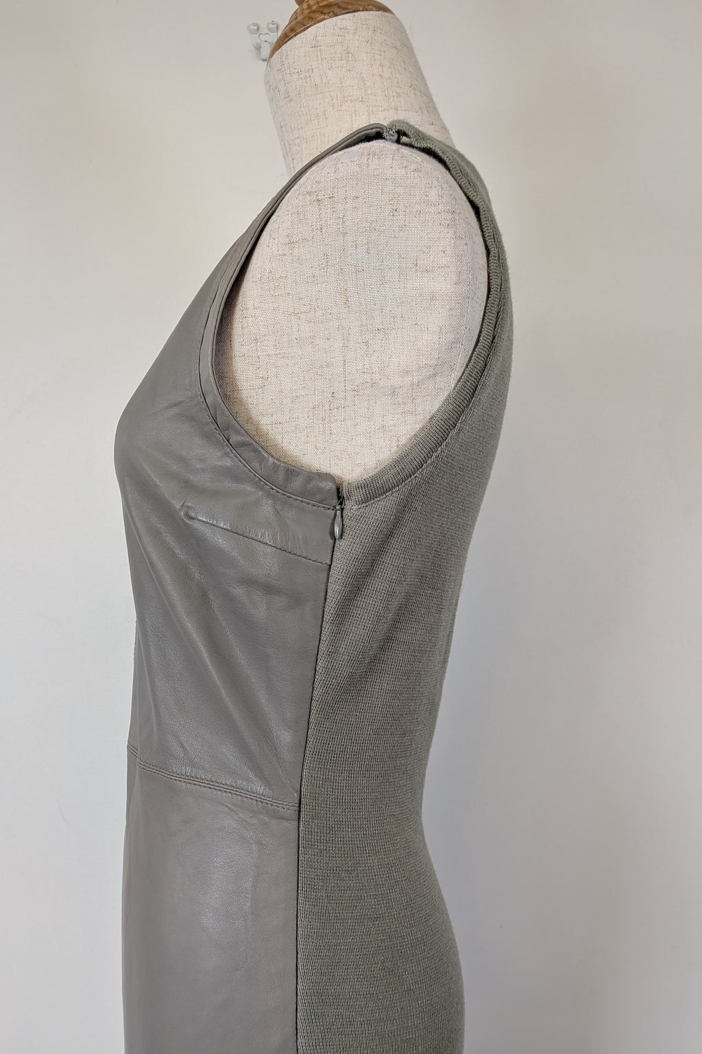 Belair Paris ROSE Grey Lambskin Leather & Knit Shift Mini Dress Size 8