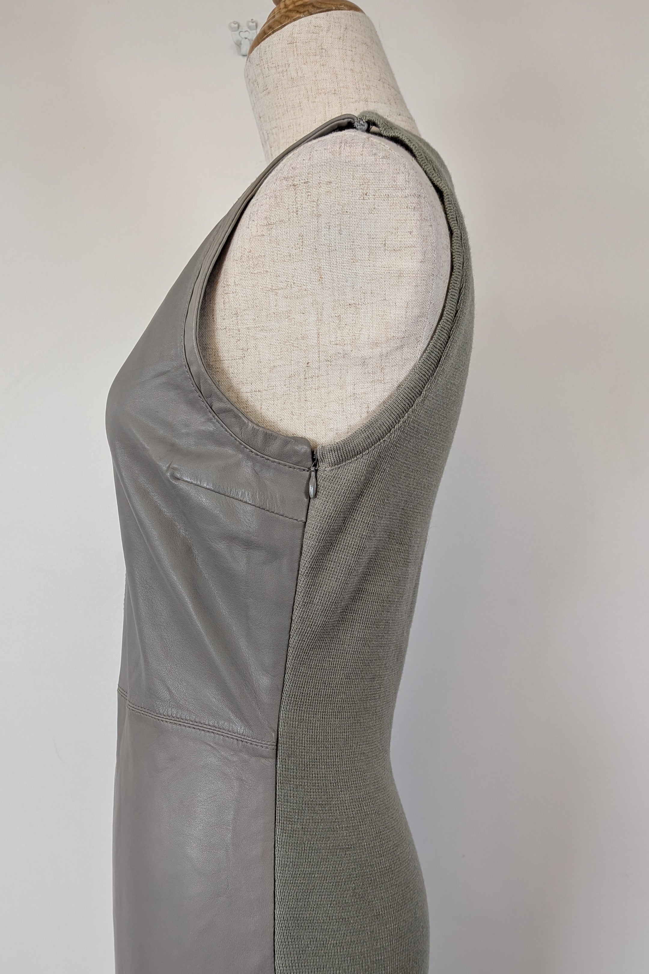Belair Paris ROSE Grey Lambskin Leather & Knit Shift Mini Dress Size 8