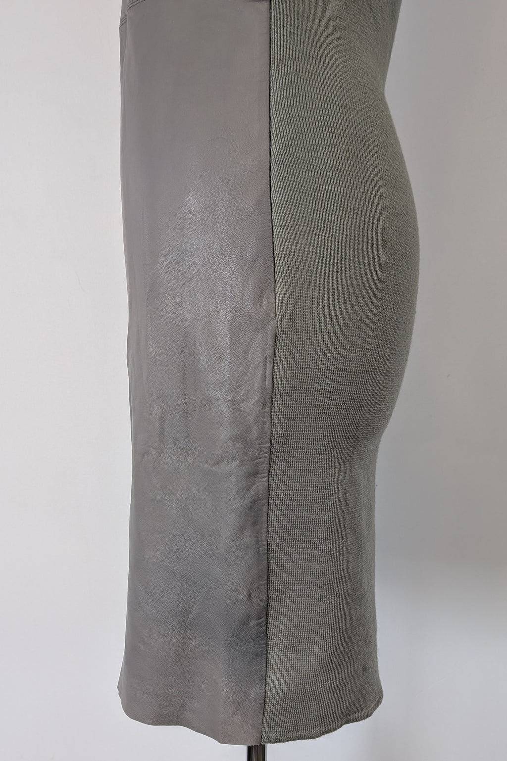 Belair Paris ROSE Grey Lambskin Leather & Knit Shift Mini Dress Size 8