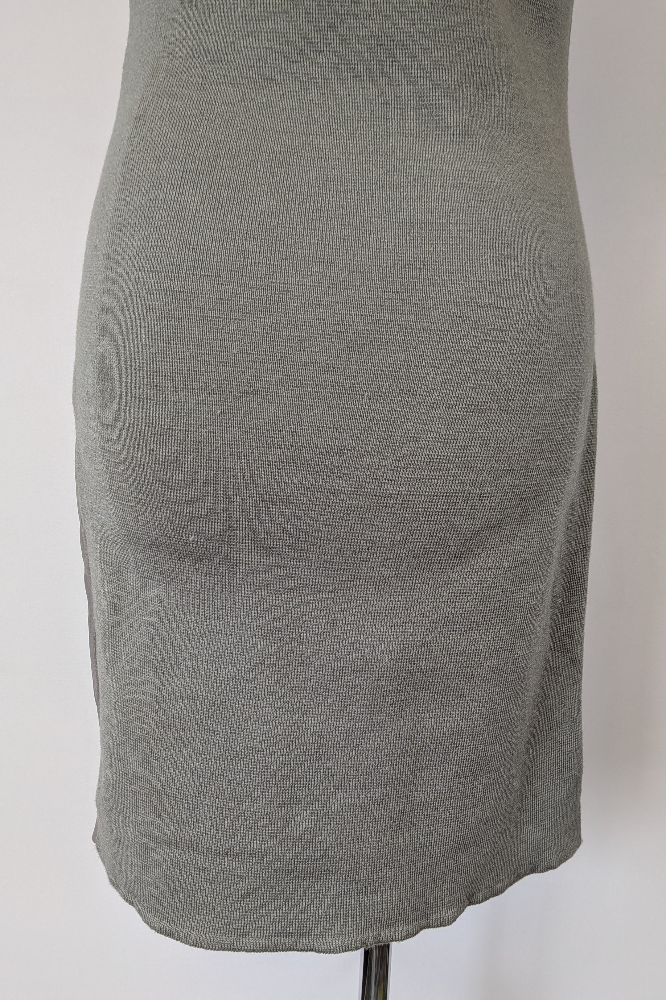 Belair Paris ROSE Grey Lambskin Leather & Knit Shift Mini Dress Size 8