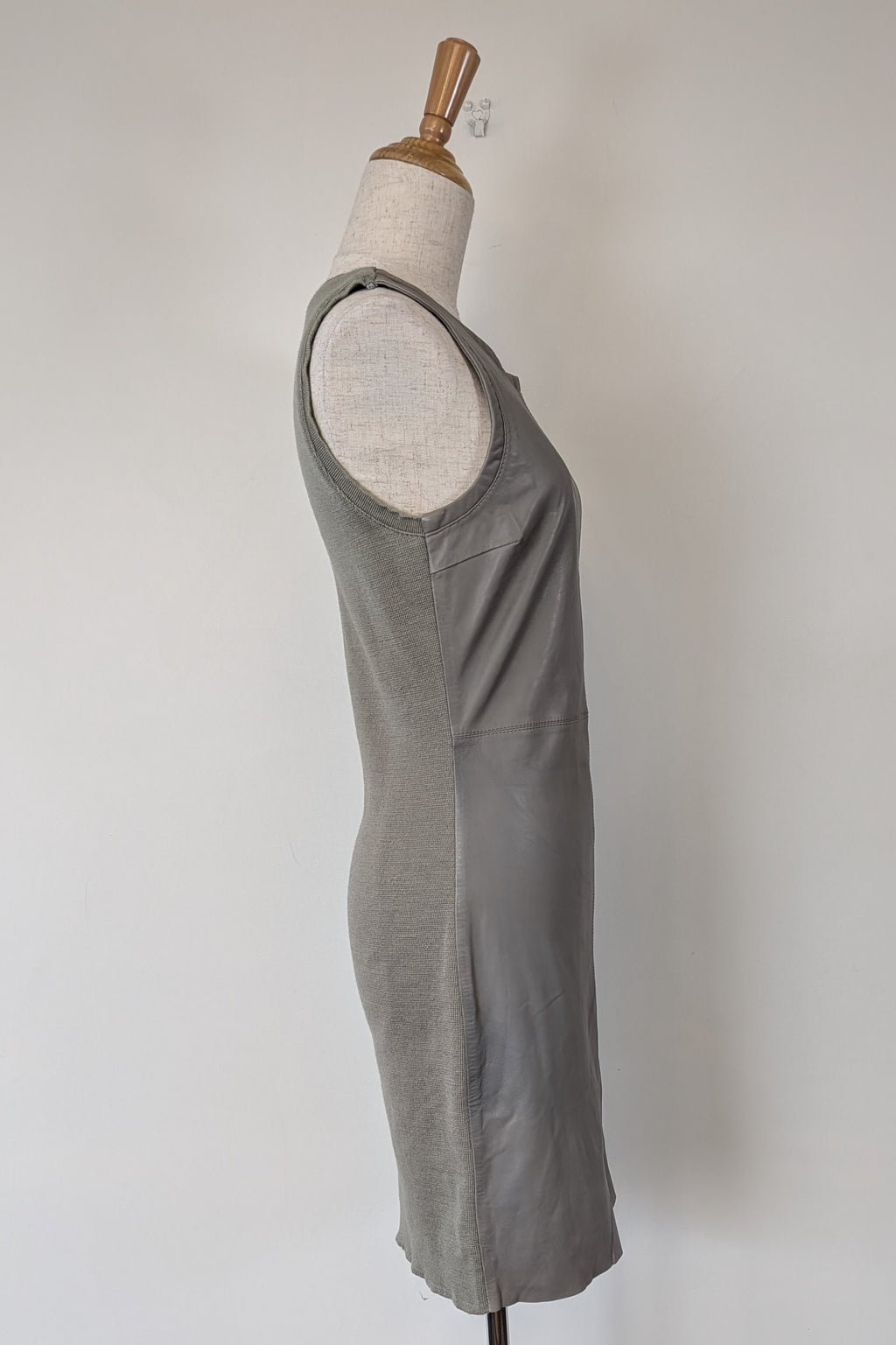 Belair Paris ROSE Grey Lambskin Leather & Knit Shift Mini Dress Size 8