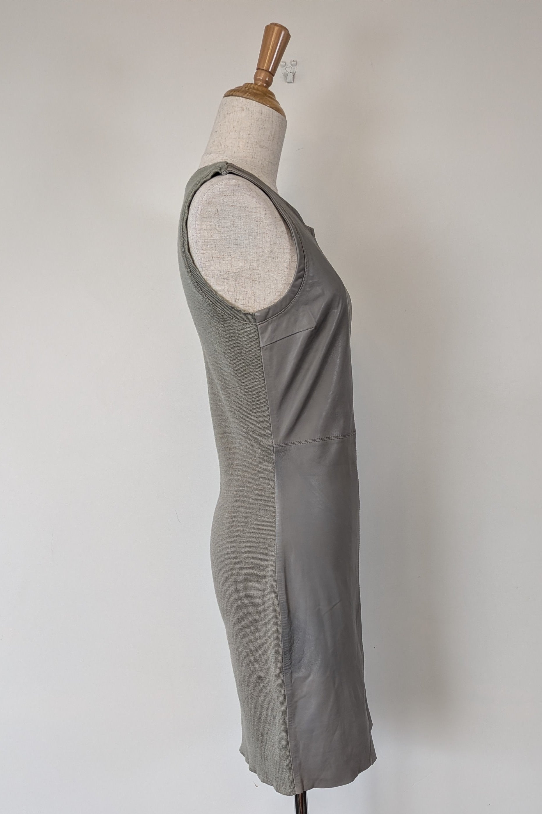 Belair Paris ROSE Grey Lambskin Leather & Knit Shift Mini Dress Size 8