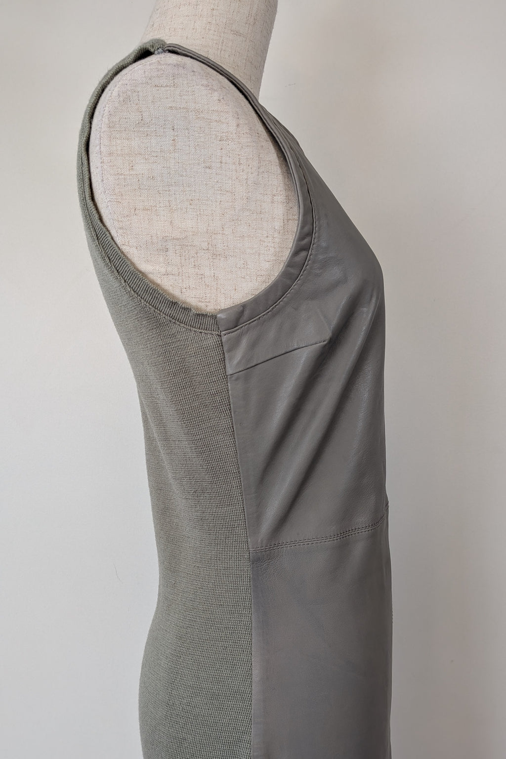 Belair Paris ROSE Grey Lambskin Leather & Knit Shift Mini Dress Size 8