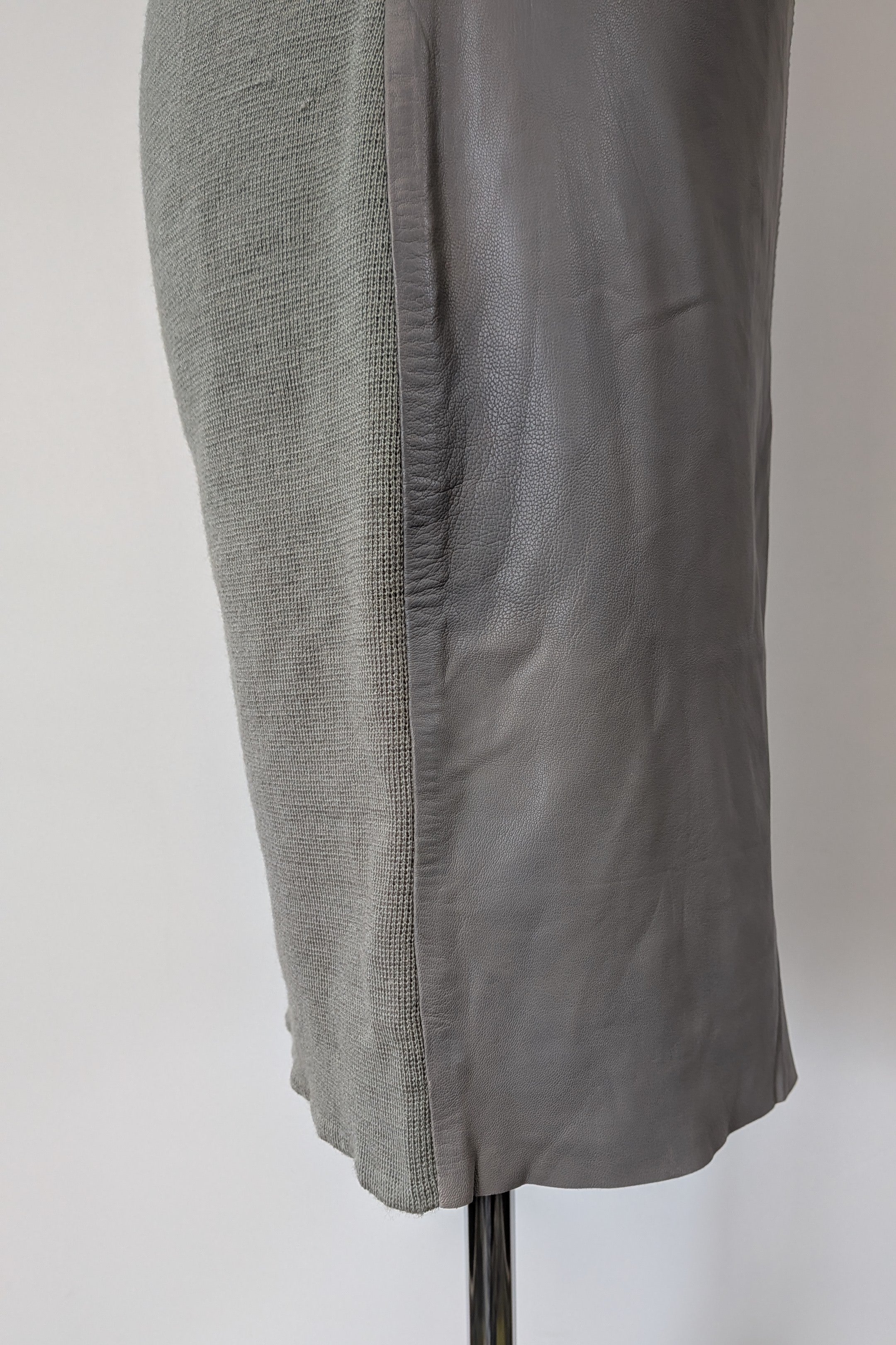 Belair Paris ROSE Grey Lambskin Leather & Knit Shift Mini Dress Size 8