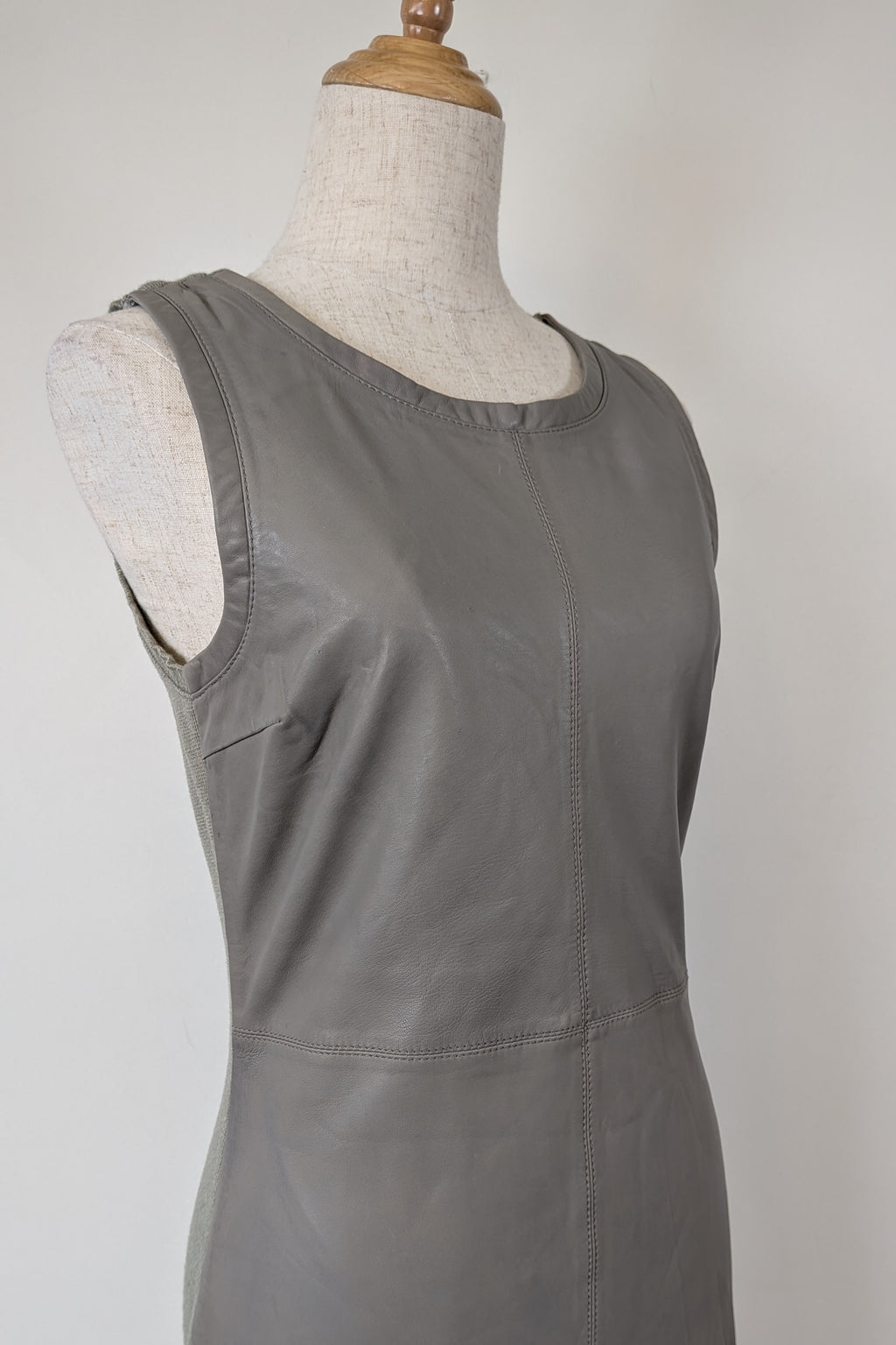 Belair Paris ROSE Grey Lambskin Leather & Knit Shift Mini Dress Size 8