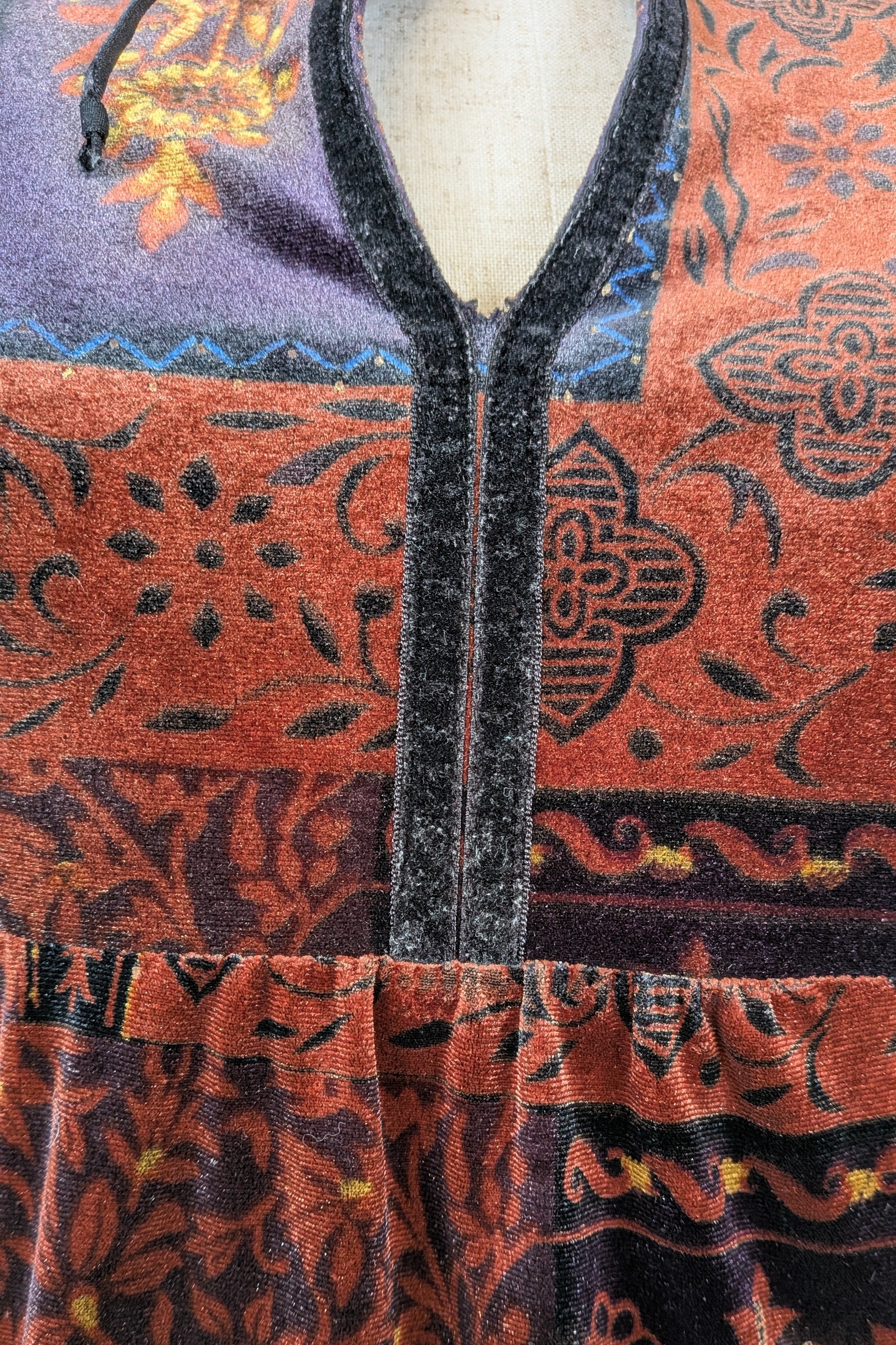 Vintage Y2K Riki Nathan Velvet Patchwork Keyhole Blouse Size S (AU 6–8)