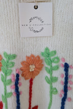 New U Collection Wildflower Embroidered Wool Blend Jumper Size L/XL