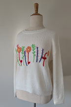 New U Collection Wildflower Embroidered Wool Blend Jumper Size L/XL