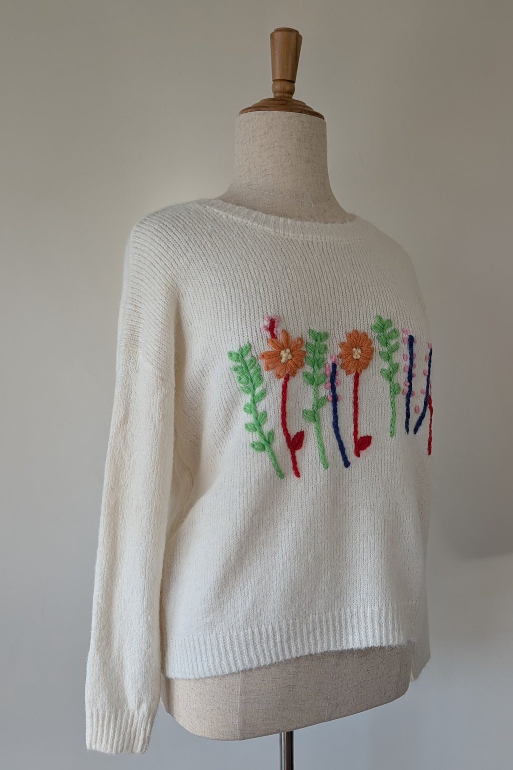 New U Collection Wildflower Embroidered Wool Blend Jumper Size L/XL
