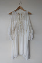 Lost Ink White Cold Shoulder Ruffle Dress with Daisy Mesh Embroidery Size 10