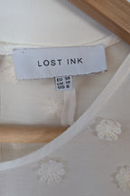 Lost Ink White Cold Shoulder Ruffle Dress with Daisy Mesh Embroidery Size 10