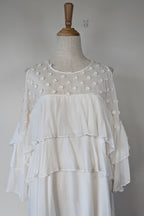 Lost Ink White Cold Shoulder Ruffle Dress with Daisy Mesh Embroidery Size 10