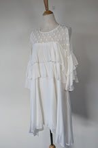 Lost Ink White Cold Shoulder Ruffle Dress with Daisy Mesh Embroidery Size 10