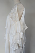 Lost Ink White Cold Shoulder Ruffle Dress with Daisy Mesh Embroidery Size 10