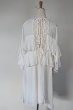 Lost Ink White Cold Shoulder Ruffle Dress with Daisy Mesh Embroidery Size 10