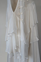 Lost Ink White Cold Shoulder Ruffle Dress with Daisy Mesh Embroidery Size 10