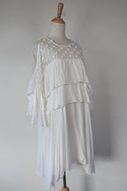 Lost Ink White Cold Shoulder Ruffle Dress with Daisy Mesh Embroidery Size 10