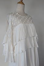 Lost Ink White Cold Shoulder Ruffle Dress with Daisy Mesh Embroidery Size 10