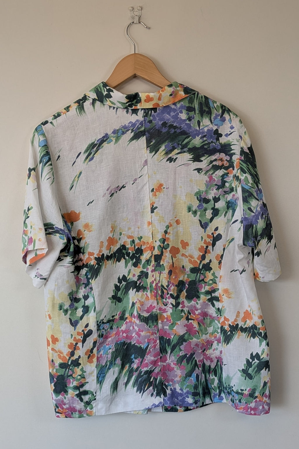 Handmade Linen Blend Impressionist Wildflower Watercolour Shirt Size 16