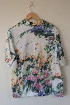Handmade Linen Blend Impressionist Wildflower Watercolour Shirt Size 16