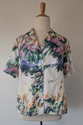 Handmade Linen Blend Impressionist Wildflower Watercolour Shirt Size 16